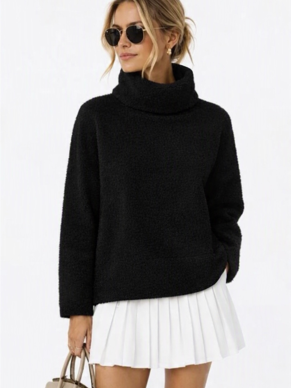Tuckernuck Rollins Funnel Turtle Neck Pullover Black Teddy Fleece Sherpa Medium